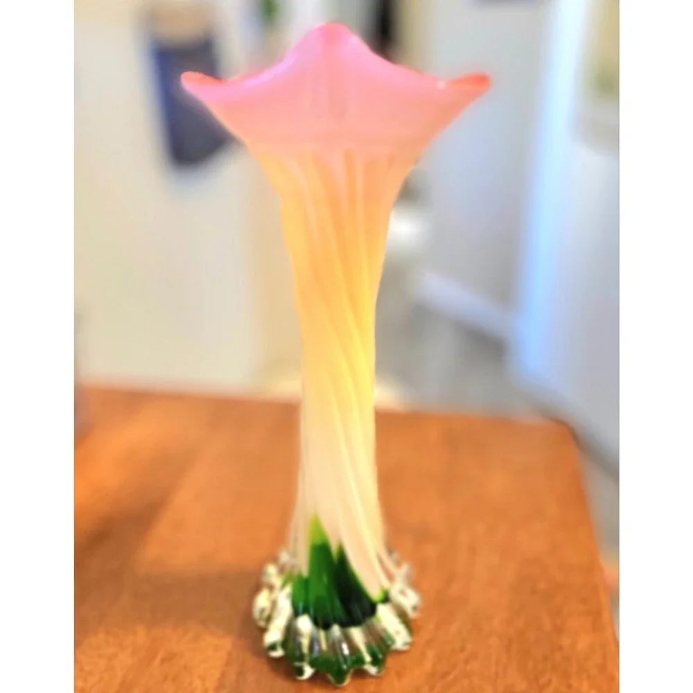 Mid Century Murano Style Blown Glass Art Vase Orange Yellow Jack In The Pulpit